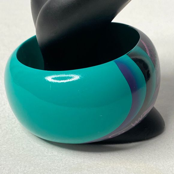 ATC Chunky Bangle Bracelet Wood Solid Green Abstract Multi Color Block - Picture 2 of 9